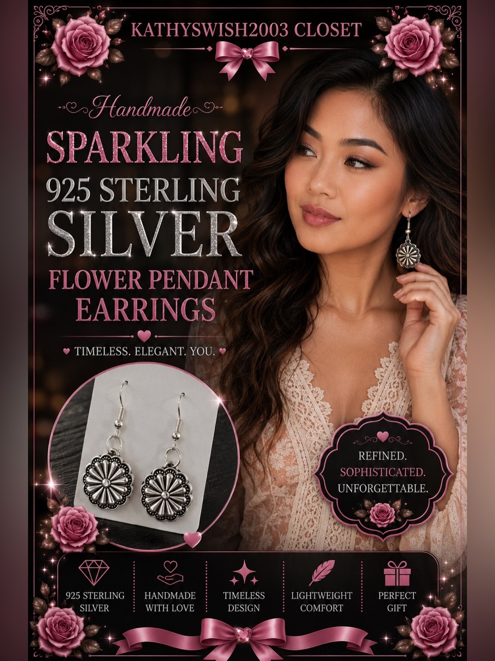 Sparkling 925 Sterling Silver Flower Pendant
Earrings